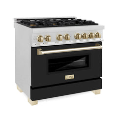 ZLINE Autograph Edition 36 in. 4.6 cu. ft. Dual Fuel Range with Gas Stove and Electric Oven in Fingerprint Resistant DuraSnow Stainless Steel with Black Matte Door - RASZ-BLM-36 - The Home Selection