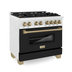 ZLINE Autograph Edition 36 in. 4.6 cu. ft. Dual Fuel Range with Gas Stove and Electric Oven in Fingerprint Resistant DuraSnow Stainless Steel with Black Matte Door - RASZ-BLM-36 - The Home Selection