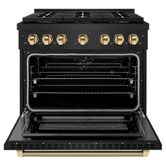 ZLINE Autograph Edition 36 in. 5.2 cu. ft. Paramount Dual Fuel Range with 6 Burner DuoPro™ Cooktop and Electric Convection Oven in Black Stainless Steel - PSDRBZ-36-K - The Home Selection