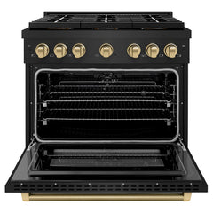 ZLINE Autograph Edition 36 in. 5.2 cu. ft. Paramount Dual Fuel Range with 6 Burner DuoPro™ Cooktop and Electric Convection Oven in Black Stainless Steel - PSDRBZ-36-K - The Home Selection