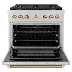 ZLINE Autograph Edition 36 in. 5.2 cu. ft. Paramount Dual Fuel Range with 6 Burner DuoPro™ Cooktop and Electric Convection Oven in Stainless Steel - PSDRZ-36-K - The Home Selection