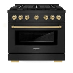 ZLINE Autograph Edition 36 in. 5.2 cu. ft. Paramount Gas Range with 6 Burner Cooktop and Convection Gas Oven in Black Stainless Steel - SGRBZ-36 - The Home Selection