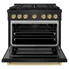 ZLINE Autograph Edition 36 in. 5.2 cu. ft. Paramount Gas Range with 6 Burner Cooktop and Convection Gas Oven in Black Stainless Steel - SGRBZ-36 - The Home Selection