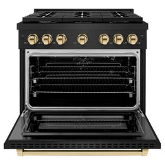 ZLINE Autograph Edition 36 in. 5.2 cu. ft. Paramount Gas Range with 6 Burner Cooktop and Convection Gas Oven in Black Stainless Steel - SGRBZ-36 - The Home Selection