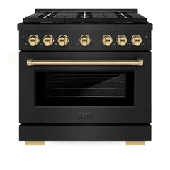 ZLINE Autograph Edition 36 in. 5.2 cu. ft. Paramount Gas Range with 6 Burner Cooktop and Convection Gas Oven in Black Stainless Steel - SGRBZ-36 - The Home Selection