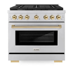 ZLINE Autograph Edition 36 in. 5.2 cu. ft. Paramount Gas Range with 6 Burner Cooktop and Convection Gas Oven in Stainless Steel - SGRZ-36-G - The Home Selection