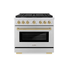 ZLINE Autograph Edition 36 in. 5.2 cu. ft. Paramount Gas Range with 6 Burner Cooktop and Convection Gas Oven in Stainless Steel - SGRZ-36-G - The Home Selection