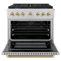 ZLINE Autograph Edition 36 in. 5.2 cu. ft. Paramount Gas Range with 6 Burner Cooktop and Convection Gas Oven in Stainless Steel - SGRZ-36-K - The Home Selection