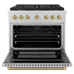 ZLINE Autograph Edition 36 in. 5.2 cu. ft. Paramount Gas Range with 6 Burner Cooktop and Convection Gas Oven in Stainless Steel - SGRZ-36-K - The Home Selection
