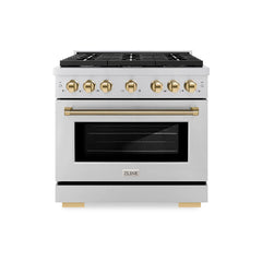 ZLINE Autograph Edition 36 in. 5.2 cu. ft. Paramount Gas Range with 6 Burner Cooktop and Convection Gas Oven in Stainless Steel - SGRZ-36-K - The Home Selection
