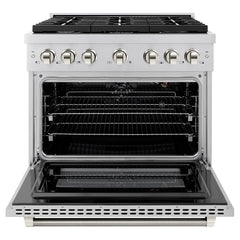 ZLINE Autograph Edition 36 in. 5.2 cu. ft. Paramount Gas Range with 6 Burner Cooktop and Convection Gas Oven in Stainless Steel - SGRZ-36-K - The Home Selection