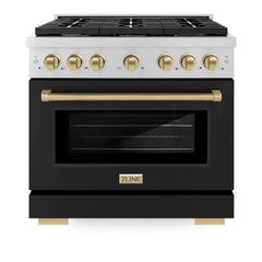 ZLINE Autograph Edition 36 in. 5.2 cu. ft. Paramount Gas Range with 6 Burner Cooktop and Convection Gas Oven in Stainless Steel with Black Matte Door - SGRZ-BLM-36 - The Home Selection