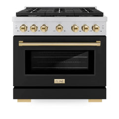 ZLINE Autograph Edition 36 in. 5.2 cu. ft. Paramount Gas Range with 6 Burner Cooktop and Convection Gas Oven in Stainless Steel with Black Matte Door - SGRZ-BLM-36 - The Home Selection