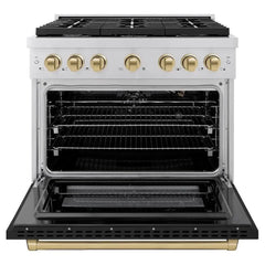 ZLINE Autograph Edition 36 in. 5.2 cu. ft. Paramount Gas Range with 6 Burner Cooktop and Convection Gas Oven in Stainless Steel with Black Matte Door - SGRZ-BLM-36 - The Home Selection