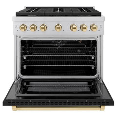 ZLINE Autograph Edition 36 in. 5.2 cu. ft. Paramount Gas Range with 6 Burner Cooktop and Convection Gas Oven in Stainless Steel with Black Matte Door - SGRZ-BLM-36 - The Home Selection
