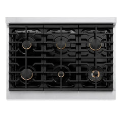 ZLINE Autograph Edition 36 in. 5.2 cu. ft. Paramount Gas Range with 6 Burner Cooktop and Convection Gas Oven in Stainless Steel with White Matte Door - SGRZ-WM-36 - The Home Selection