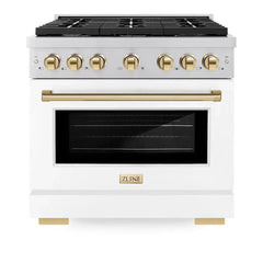 ZLINE Autograph Edition 36 in. 5.2 cu. ft. Paramount Gas Range with 6 Burner Cooktop and Convection Gas Oven in Stainless Steel with White Matte Door - SGRZ-WM-36 - The Home Selection