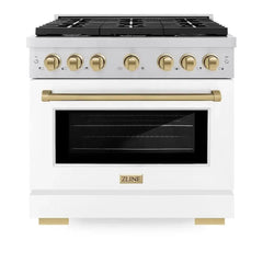 ZLINE Autograph Edition 36 in. 5.2 cu. ft. Paramount Gas Range with 6 Burner Cooktop and Convection Gas Oven in Stainless Steel with White Matte Door - SGRZ-WM-36 - The Home Selection