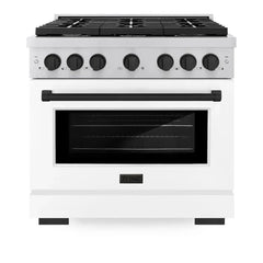 ZLINE Autograph Edition 36 in. 5.2 cu. ft. Paramount Gas Range with 6 Burner Cooktop and Convection Gas Oven in Stainless Steel with White Matte Door - SGRZ-WM-36 - The Home Selection