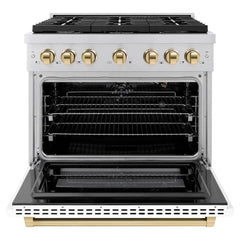 ZLINE Autograph Edition 36 in. 5.2 cu. ft. Paramount Gas Range with 6 Burner Cooktop and Convection Gas Oven in Stainless Steel with White Matte Door - SGRZ-WM-36 - The Home Selection