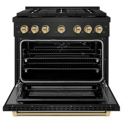 ZLINE Autograph Edition 36 in. 5.2 cu. ft. Paramount Gas Range with 6 Burner DuoPro™ Cooktop and Convection Gas Oven in Black Stainless Steel - PSGRBZ-36-K - The Home Selection