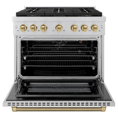 ZLINE Autograph Edition 36 in. 5.2 cu. ft. Paramount Gas Range with 6 Burner DuoPro™ Cooktop and Convection Gas Oven in Stainless Steel - PSGRZ-36-K - The Home Selection