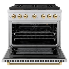 ZLINE Autograph Edition 36 in. 5.2 cu. ft. Paramount Gas Range with 6 Burner DuoPro™ Cooktop and Convection Gas Oven in Stainless Steel - PSGRZ-36-K - The Home Selection