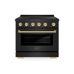 ZLINE Autograph Edition 36 in. 5.2 cu. ft. Paramount Induction Range with 5 Element Cooktop and Electric Convection Oven in Black Stainless Steel with Champagne Bronze Accents - SINRBZ-36 - The Home Selection