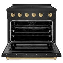ZLINE Autograph Edition 36 in. 5.2 cu. ft. Paramount Induction Range with 5 Element Cooktop and Electric Convection Oven in Black Stainless Steel with Champagne Bronze Accents - SINRBZ-36 - The Home Selection