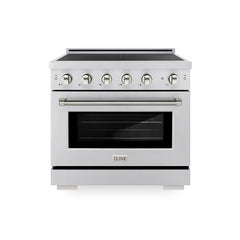 ZLINE Autograph Edition 36 in. 5.2 cu. ft. Paramount Induction Range with 5 Element Cooktop and Electric Convection Oven in Stainless Steel with Polished Nickel Helix Handle and Knob Accents - SINRZ-36-KPN - The Home Selection