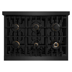 ZLINE Autograph Edition 36 in. 5.2 cu. ft. Select Dual Fuel Range with 6 Burner Gas Cooktop and Electric Convection Oven in Black Stainless Steel - HDRBZ-36 - The Home Selection