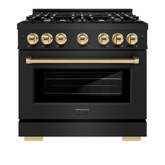 ZLINE Autograph Edition 36 in. 5.2 cu. ft. Select Dual Fuel Range with 6 Burner Gas Cooktop and Electric Convection Oven in Black Stainless Steel - HDRBZ-36 - The Home Selection