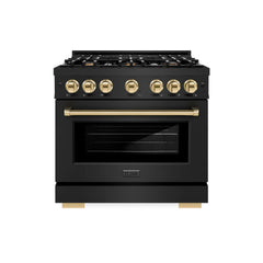 ZLINE Autograph Edition 36 in. 5.2 cu. ft. Select Dual Fuel Range with 6 Burner Gas Cooktop and Electric Convection Oven in Black Stainless Steel - HDRBZ-36 - The Home Selection