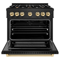 ZLINE Autograph Edition 36 in. 5.2 cu. ft. Select Dual Fuel Range with 6 Burner Gas Cooktop and Electric Convection Oven in Black Stainless Steel - HDRBZ-36 - The Home Selection