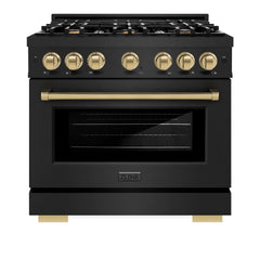 ZLINE Autograph Edition 36 in. 5.2 cu. ft. Select Dual Fuel Range with 6 Burner Gas Cooktop and Electric Convection Oven in Black Stainless Steel - HDRBZ-36 - The Home Selection