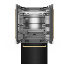 ZLINE Autograph Edition 36 Inch 19.6 cu. ft. French Door Built-In Bottom Freezer Refrigerator with Water Dispenser and Ice Maker in Black Stainless Steel - SRBIV - The Home Selection
