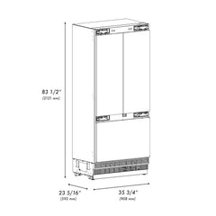 ZLINE Autograph Edition 36 Inch 19.6 cu. ft. Panel Ready French Door Built-In Bottom Freezer Refrigerator with Water Dispenser and Ice Maker with Stainless Steel Interior - SRBIVZ - The Home Selection