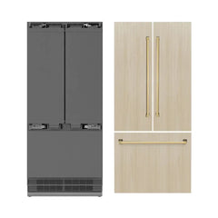 ZLINE Autograph Edition 36 Inch 19.6 cu. ft. Panel Ready French Door Built-In Bottom Freezer Refrigerator with Water Dispenser and Ice Maker with Stainless Steel Interior - SRBIVZ - The Home Selection