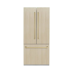 ZLINE Autograph Edition 36 Inch 19.6 cu. ft. Panel Ready French Door Built-In Bottom Freezer Refrigerator with Water Dispenser and Ice Maker with Stainless Steel Interior - SRBIVZ - The Home Selection