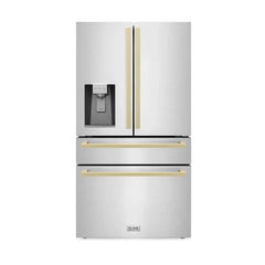 ZLINE Autograph Edition 36 Inch 21.6 cu. ft. Counter-Depth French Door Refrigerator with Water and Ice Dispenser in Fingerprint-Resistant Stainless Steel with Modern Handles- RFMZ-W-36 - The Home Selection
