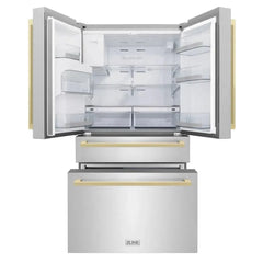 ZLINE Autograph Edition 36 Inch 21.6 cu. ft. Counter-Depth French Door Refrigerator with Water and Ice Dispenser in Fingerprint-Resistant Stainless Steel with Modern Handles- RFMZ-W-36 - The Home Selection