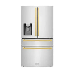 ZLINE Autograph Edition 36 Inch 21.6 cu. ft. Counter-Depth French Door Refrigerator with Water and Ice Dispenser in Fingerprint-Resistant Stainless Steel with Modern Handles- RFMZ-W-36 - The Home Selection