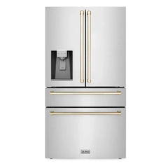 ZLINE Autograph Edition 36 Inch 21.6 cu. ft. Counter-Depth French Door Refrigerator with Water and Ice Dispenser in Fingerprint-Resistant Stainless Steel witth Traditional Handles - RFMZ-W-36 - The Home Selection