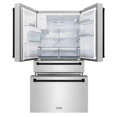 ZLINE Autograph Edition 36 Inch 21.6 cu. ft. Counter-Depth French Door Refrigerator with Water and Ice Dispenser in Fingerprint-Resistant Stainless Steel witth Traditional Handles - RFMZ-W-36 - The Home Selection