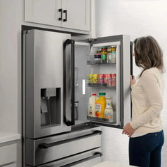 ZLINE Autograph Edition 36 Inch 21.6 cu. ft. Counter-Depth French Door Refrigerator with Water and Ice Dispenser in Fingerprint-Resistant Stainless Steel witth Traditional Handles - RFMZ-W-36 - The Home Selection