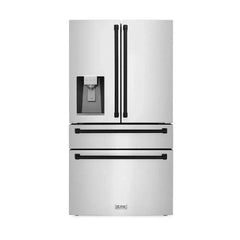 ZLINE Autograph Edition 36 Inch 21.6 cu. ft. Counter-Depth French Door Refrigerator with Water and Ice Dispenser in Fingerprint-Resistant Stainless Steel witth Traditional Handles - RFMZ-W-36 - The Home Selection