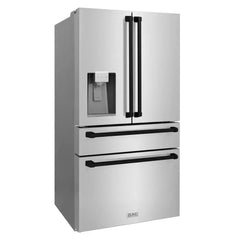ZLINE Autograph Edition 36 Inch 21.6 cu. ft. Counter-Depth French Door Refrigerator with Water and Ice Dispenser in Fingerprint-Resistant Stainless Steel witth Traditional Handles - RFMZ-W-36 - The Home Selection