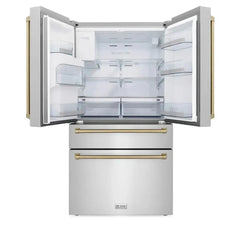 ZLINE Autograph Edition 36 Inch 21.6 cu. ft. Counter-Depth French Door Refrigerator with Water and Ice Dispenser in Fingerprint-Resistant Stainless Steel witth Traditional Handles - RFMZ-W-36 - The Home Selection