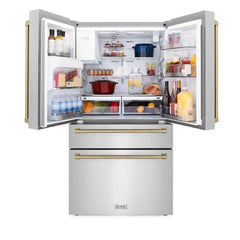 ZLINE Autograph Edition 36 Inch 21.6 cu. ft. Counter-Depth French Door Refrigerator with Water and Ice Dispenser in Fingerprint-Resistant Stainless Steel witth Traditional Handles - RFMZ-W-36 - The Home Selection