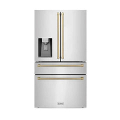 ZLINE Autograph Edition 36 Inch 21.6 cu. ft. Counter-Depth French Door Refrigerator with Water and Ice Dispenser in Fingerprint-Resistant Stainless Steel witth Traditional Handles - RFMZ-W-36 - The Home Selection